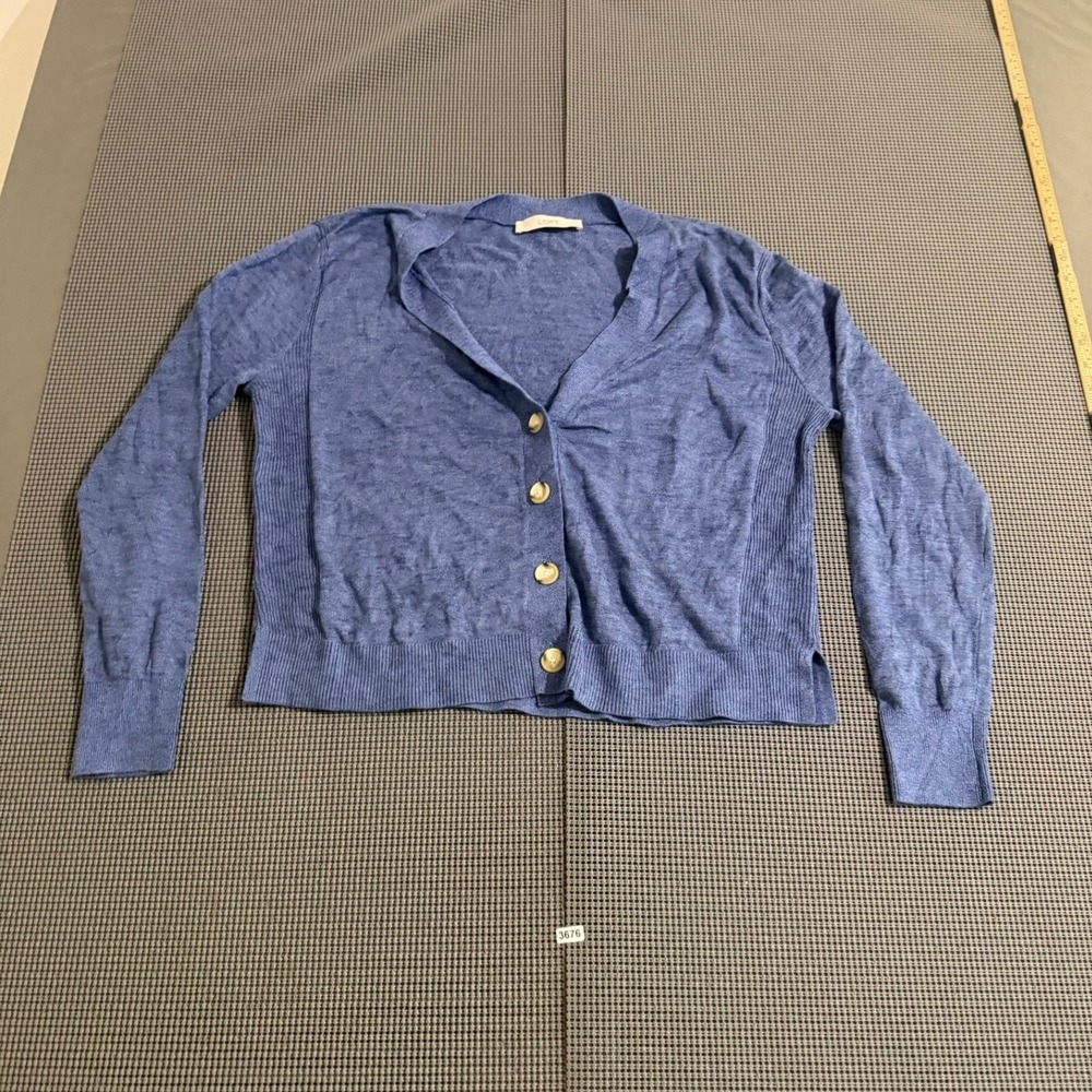LOFT Womens Blue Marl V Neck Ribbed Cropped Cardigan Estimated Medium